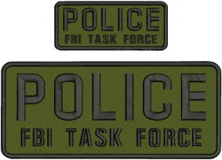 Police Fbi Task Force Embroidery Patch 4x10 And 2x5 Hook On Back Od Green/blk