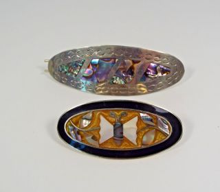 Southwest Hair Barrettes Artisan Alpaca Mexico Silver Inlaid Albalone Butterfly