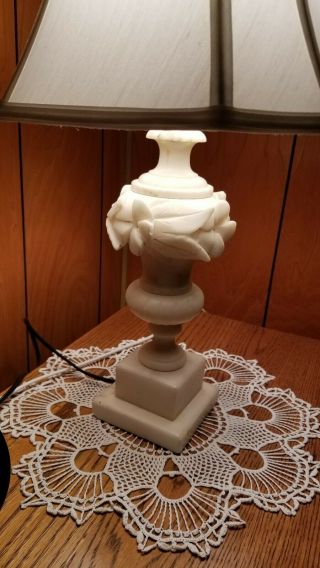 Vintage Alabaster Marble Table /boudoir Lamp,  Carved Leaves And Flowers