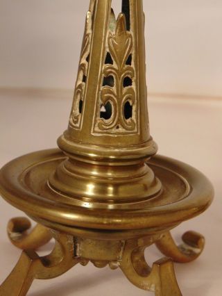 Pr Antique Ornate French Brass Gothic Candlesticks Fleur di Lis Candle Holder 3