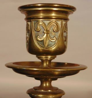 Pr Antique Ornate French Brass Gothic Candlesticks Fleur di Lis Candle Holder 8