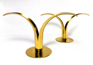 Ivar Alenius Bjork (sweden) Modernist Pair Brass Lily Candle Holders,  Scan Corp