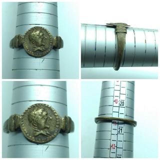 Amyzing Antique Greek Bronze Coin Ring