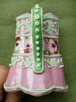 Antique Victorian Pre - Nippon Hand Painted Porcelain MORIAGE PITCHER Pink Green 2