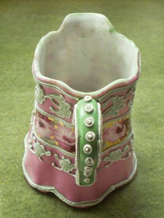 Antique Victorian Pre - Nippon Hand Painted Porcelain MORIAGE PITCHER Pink Green 8