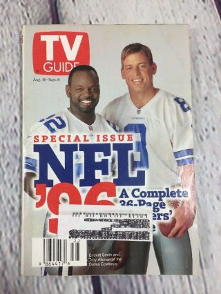 Vtg 1996 Aug 31 - Sept 6 Tv Guide - Cowboys Emmitt Smith & Troy Aikman On Cover
