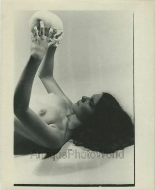 Nude Woman Posing With Skull Skeleton Vintage Art Photo