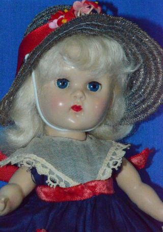 Vintage 8 " Vogue Ginny Doll In Tagged Dress Horsehair Hat Slw Ml