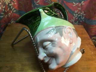 Antique French “puck” The Court Jester Pitcher By Sarreguemines C.  1890