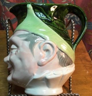 Antique French “Puck” the Court Jester Pitcher by Sarreguemines c.  1890 3