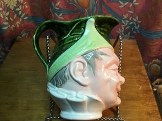 Antique French “Puck” the Court Jester Pitcher by Sarreguemines c.  1890 4