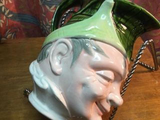 Antique French “Puck” the Court Jester Pitcher by Sarreguemines c.  1890 5