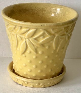 Antique Nelson Mccoy Art Pottery Yellow Leaves & Dots Flower Pot Planter Vase