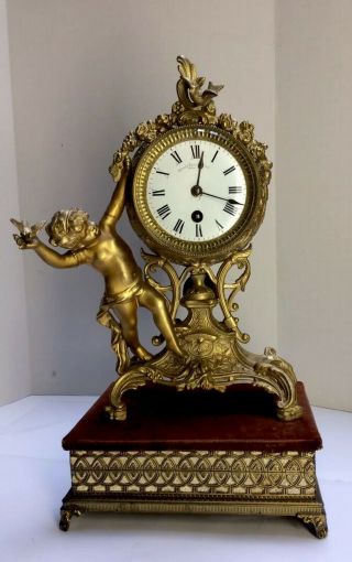 Antique French Brass Clock Signed By E.  M