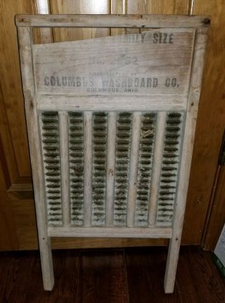 Vtg Rustic Chic Columbus Washboard Co.  Wood & Brass Standard Family Size No.  2062