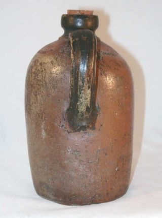 Old Primitive Brown Gray Salt Glazed Stoneware Undecorated Jug w/ Applied Handle 2
