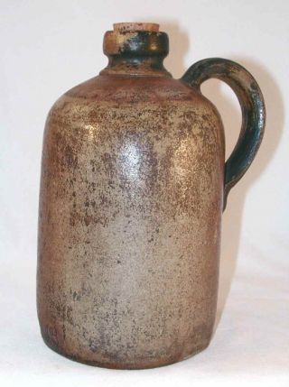 Old Primitive Brown Gray Salt Glazed Stoneware Undecorated Jug w/ Applied Handle 3