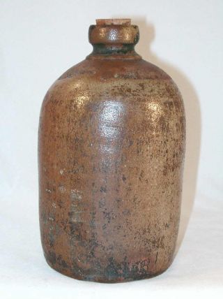 Old Primitive Brown Gray Salt Glazed Stoneware Undecorated Jug w/ Applied Handle 4
