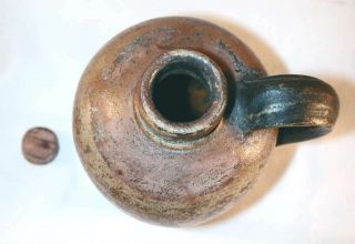 Old Primitive Brown Gray Salt Glazed Stoneware Undecorated Jug w/ Applied Handle 5