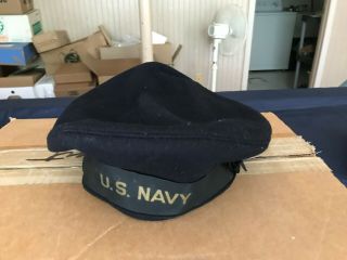 Vintage Antique Blue Wool Us Military Navy Officers Beret Hat