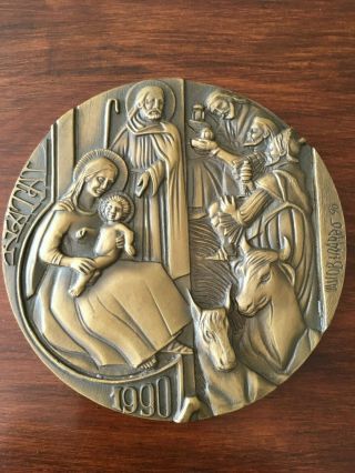Antique Bronze Medal Celebrating Christmas Time Made By Vasco Berardo