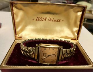 10k Gf Elgin Deluxe Wristwatch C.  1948.  Orig Case/box.  17j.  Not