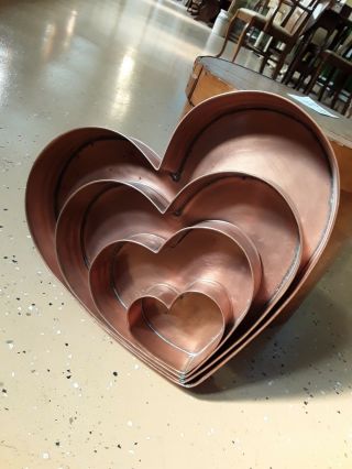 Vintage Copper Heart Wall Or Shelf Set