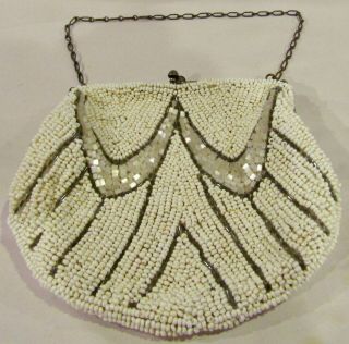 Antique French Fashion Poupee Peau Beaded Purse For Antique Bisque / Early Doll