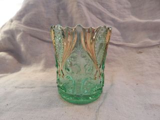 Antique Jefferson Glass Co Idyll Pattern Green Gold Tumbler 4 1/4 " Eapg
