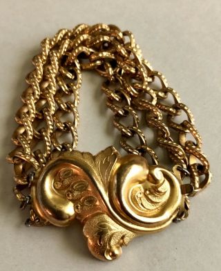 Antique Art Nouveau Gold Gilt Metal Elaborate 3 Strand Link Bracelet