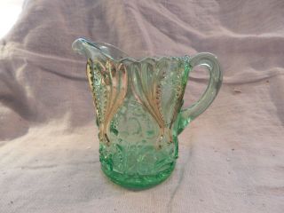 Antique Jefferson Glass Co Idyll Pattern Green Gold Creamer Or Pitcher 4.  5 " Eapg