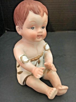 Vtg Hp Bisque Porcelain Piano Baby Sitting Figurine Sweet Victorian Style Child