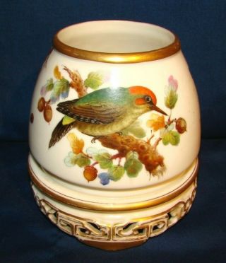 Antique Royal Worcester 1879 Vase W/ Hand Painted Birds & Reticulated Base