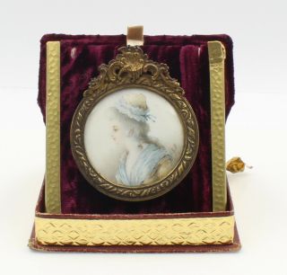 Antique Vignette Lady Oval Oil On Porcelain Folding Frame Portrait - Nr 6195 - 2