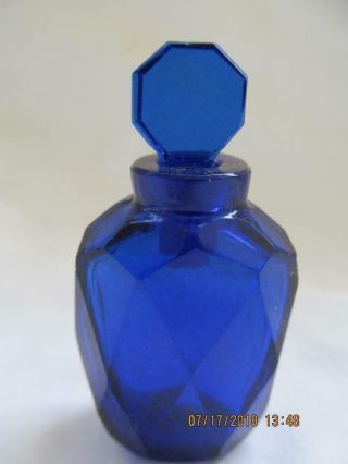 Antique Miniature Colbalt Blue Blown Cut Glass Perfume Bottle