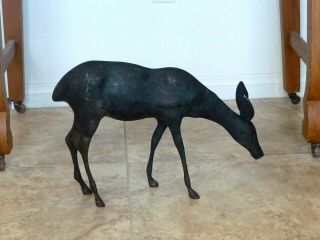 Vintage Mid - Century Large Heavy Brass Animal Figurine,  Deer / Doe 19x12 Inches