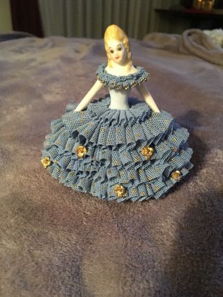 Darling Irish Dresden Porcelain and Lace Figurine 