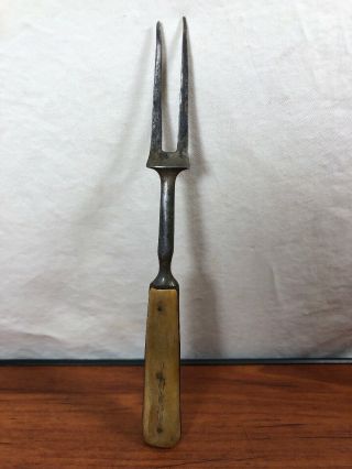 Vintage Antique Primitive Old Civil War Era Utensil 2 Prong Bone Handle Fork