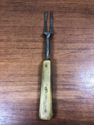Vintage Antique Primitive Old Civil War Era Utensil 2 Prong Bone Handle Fork 2
