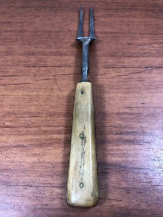 Vintage Antique Primitive Old Civil War Era Utensil 2 Prong Bone Handle Fork 3