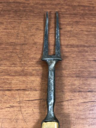 Vintage Antique Primitive Old Civil War Era Utensil 2 Prong Bone Handle Fork 4