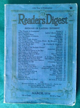 Vintage Readers Digest Magazines,  March 1934 Very Readable
