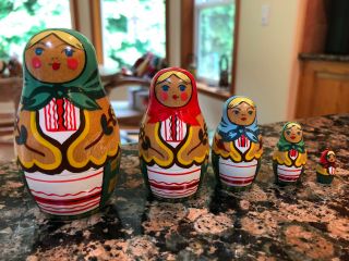 Vintage Set Of 5 Brest Maidens Ussr/russia Nesting Dolls