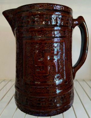 Antique Crooksville Pottery Pitcher With Swastika Motif