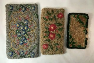 Vintage Dollhouse Set Of 3 Hand Hooked Rugs