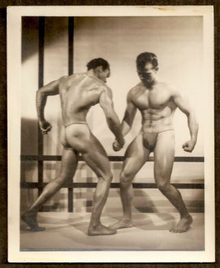 Vintage Male Nude - 1950s Figure Study Of Mod Duo By Bruce Of La - Double Weight