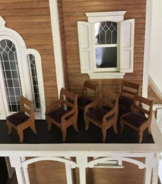 Antique Miniature Dollhouse German Dining Room Six Velvet Upholstered Chairs 5