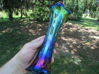 Imperial Beaded Bullseye Antique Carnival Art Glass Vase Electric Purple Hot
