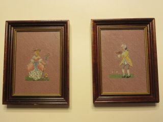 Vintage Antique Victorian Cross Stitch Needle Point Embroidery Wall Hanging Wood