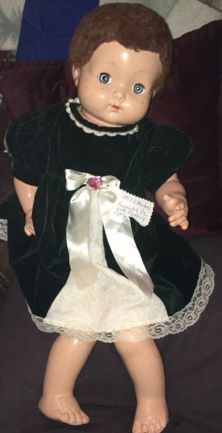 Effanbee 1953 Sweetie Pie Doll 24” Cloth Body Ceramic Limbs Short Fuzzy Boy Hair